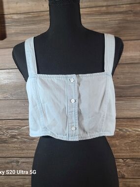 American Eagle Outfitters Light Blue Button-Front Cropped Tank